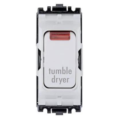 Double pole 1 way grid switch with neon indicator marked tumble dryer, white finish