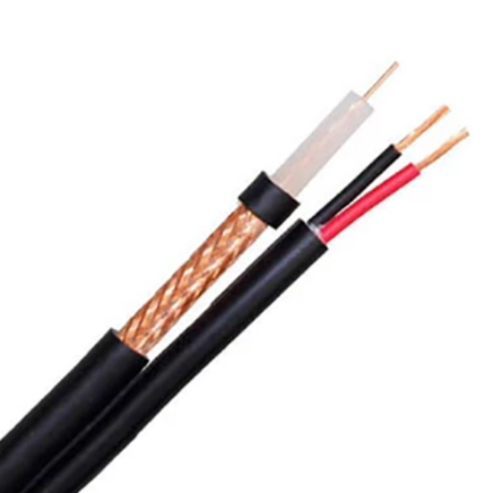 Black RG59 coaxial cable with two power cores, copper braid, 100m PVC insulation