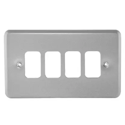 4-gang metalclad front plate for electrical switches or sockets, silver finish