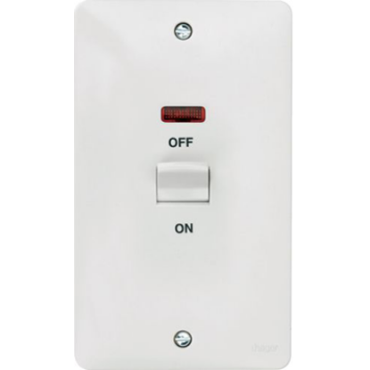 Vertical double pole switch 2 gang with LED indicator, white faceplate, for UK electrical wiring