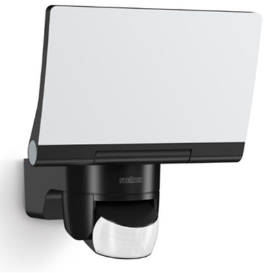 Black LED floodlight with motion sensor for outdoor security lighting