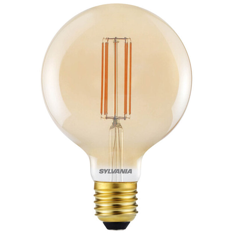 Vintage LED filament globe light bulb with amber glass and Edison screw base