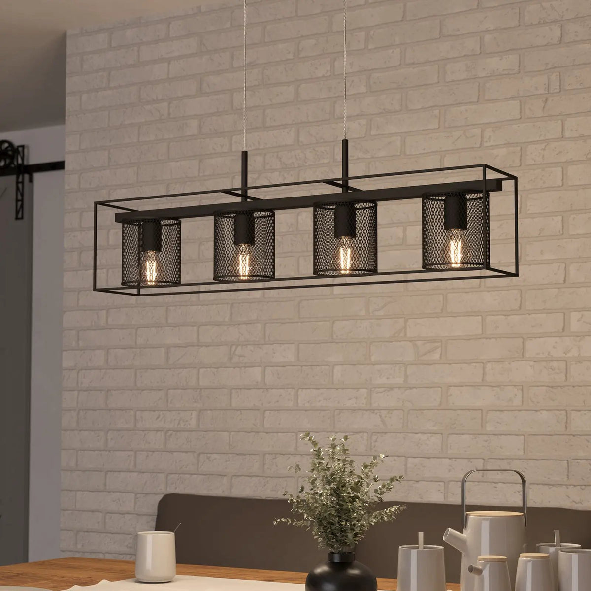 Catterick pendant light black four cage lampshades