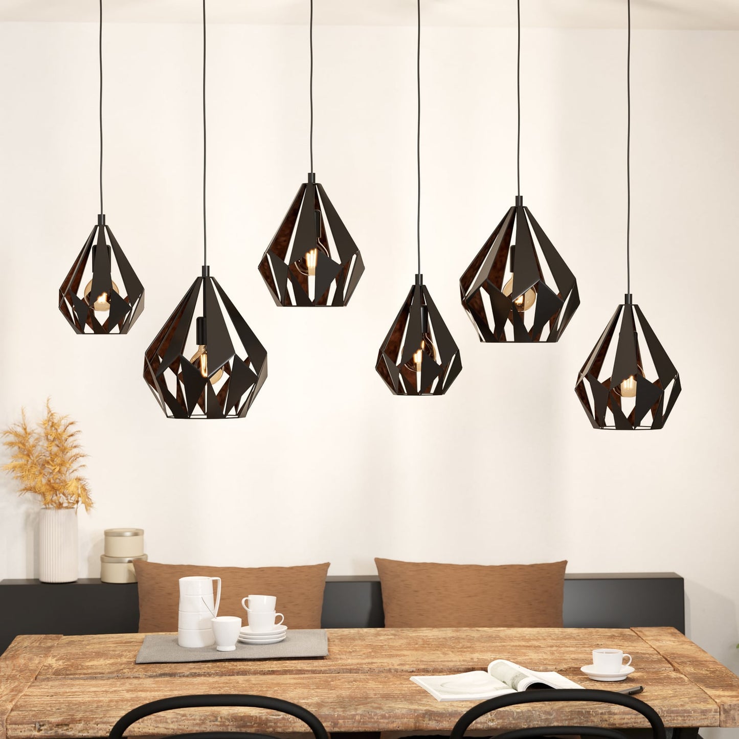 Carlton 1 hanging light 6-bulb, black and copper