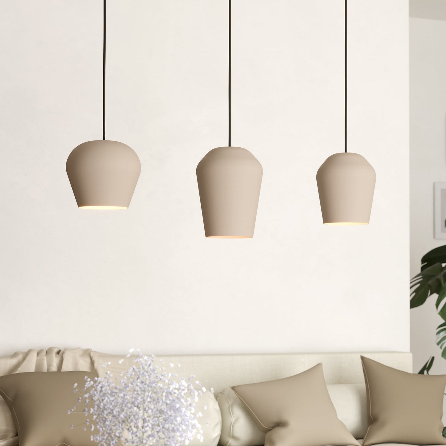 Cambaito pendant light, three-bulb, sand-coloured