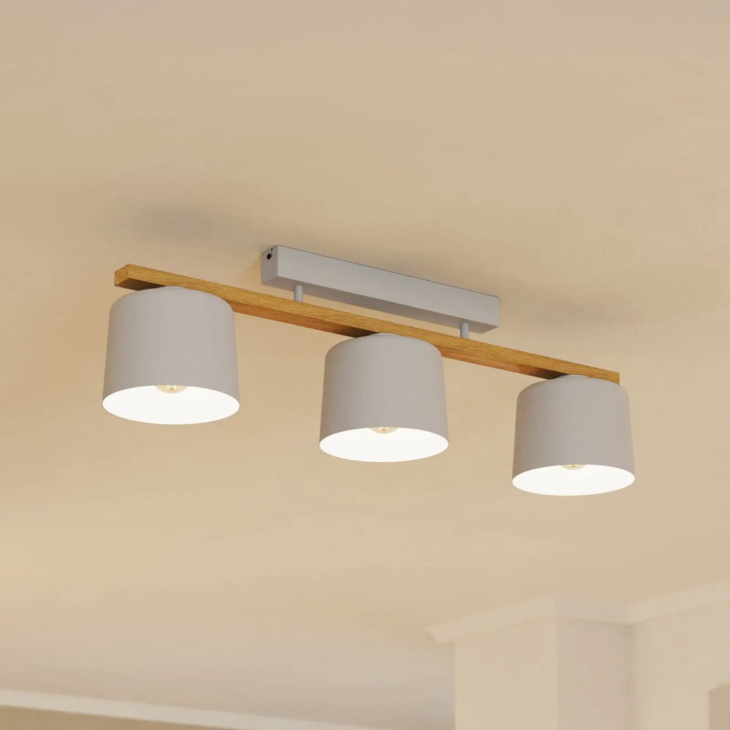 Mariel 3-bulb ceiling light light grey wood Natur