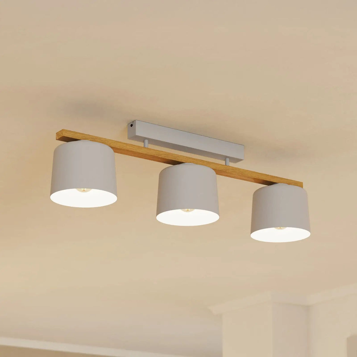 Mariel 3-bulb ceiling light light grey wood Natur