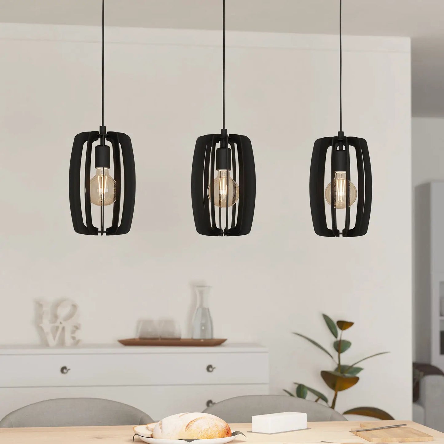 Bajazzara pendant light, three cage shades, black