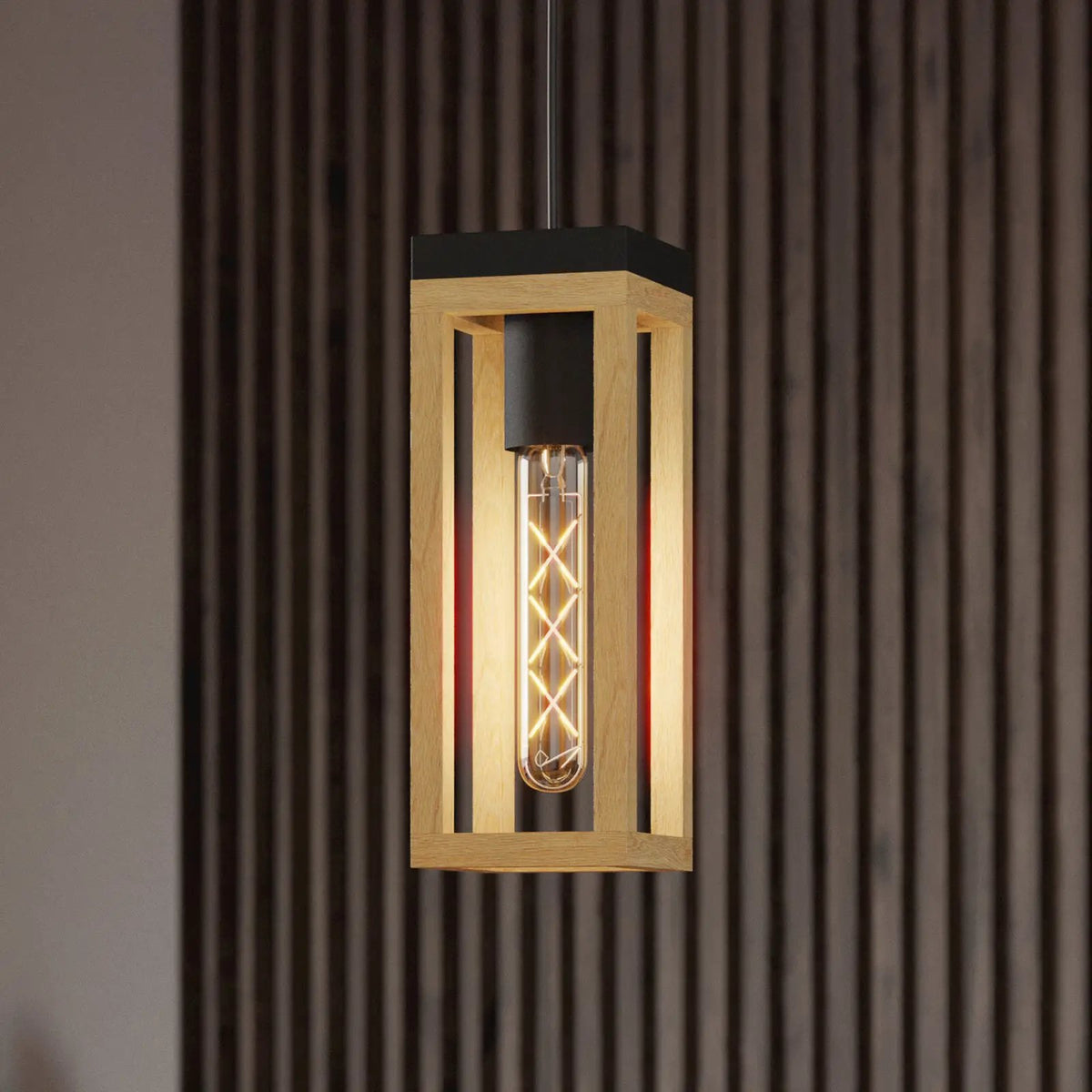 EGLO Nafferton pendant light, wood, one-bulb