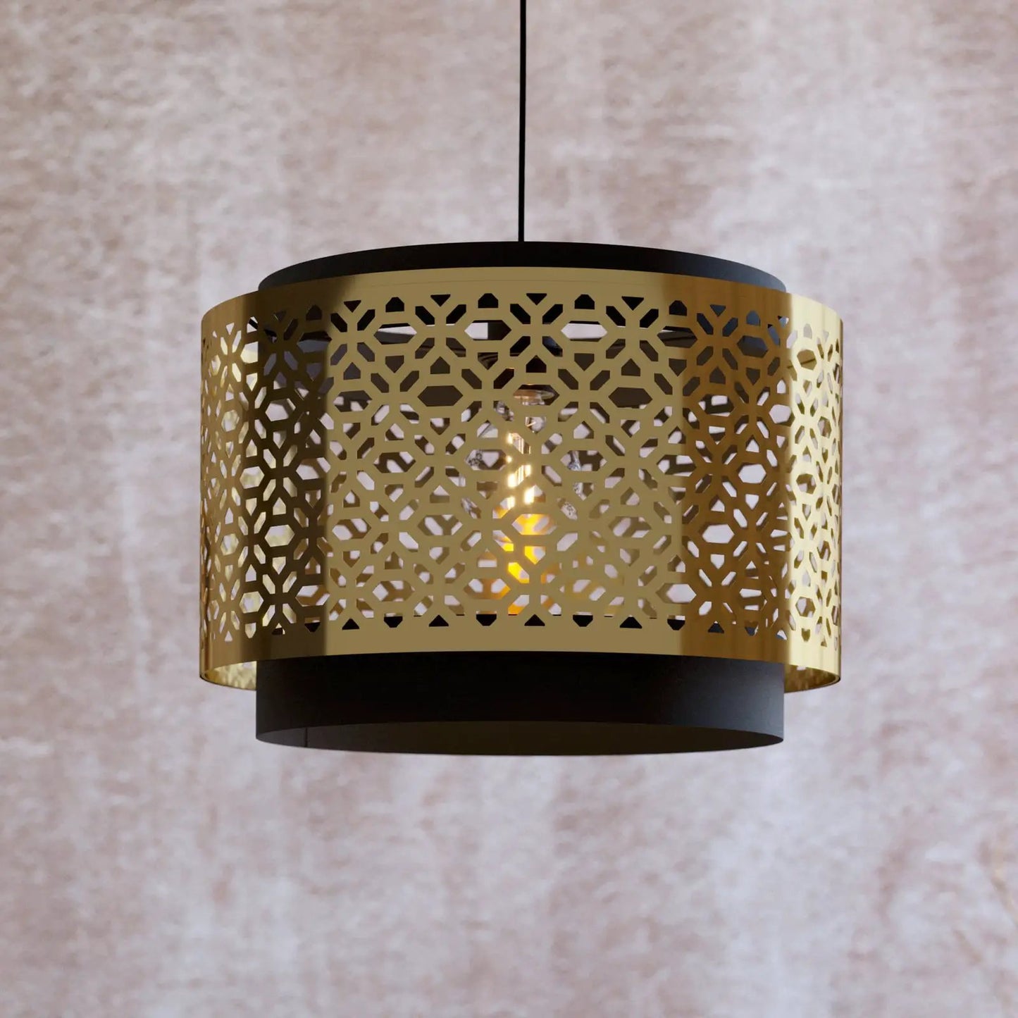 Sandbach pendant light in black and brass