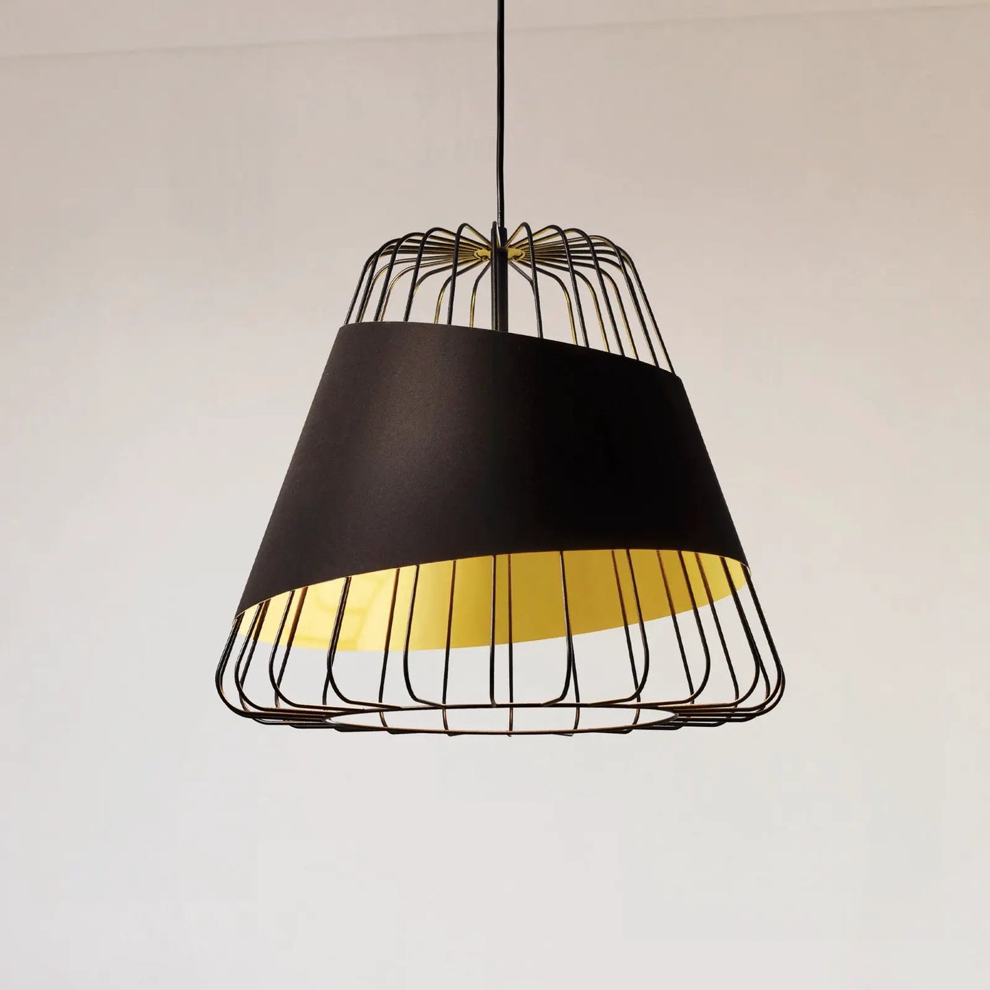 Austell hanging light, Ø 43 cm, black/gold, metal, fabric
