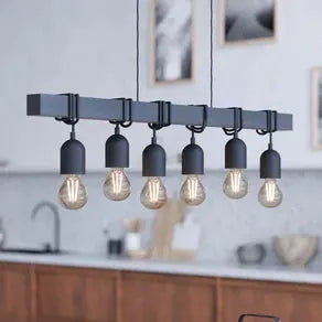 Townshend pendant light, length 100 cm black, 6-bulb.