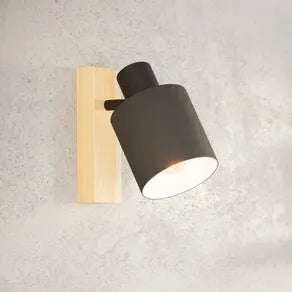 Batallas wall spotlight, width 10 cm, black/wood, fabric