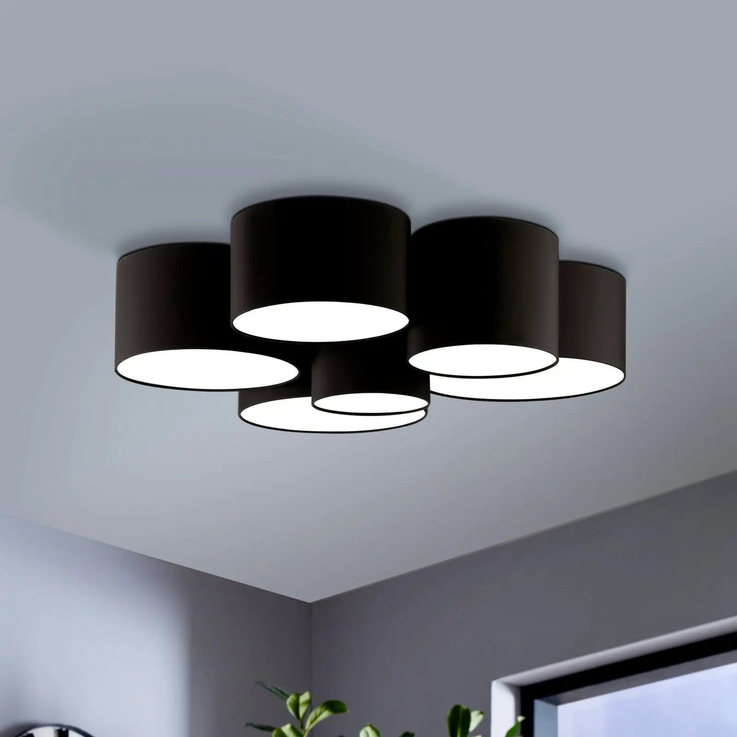 Pastore 2 ceiling light, Ø 99 cm, black, 6-bulb, fabric
