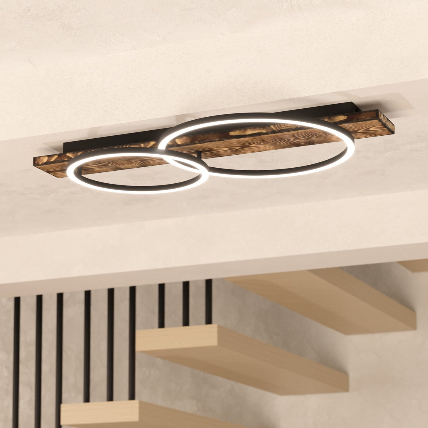 LED ceiling lamp Boyal, brown, length 78 cm, wood, 2-bulb.