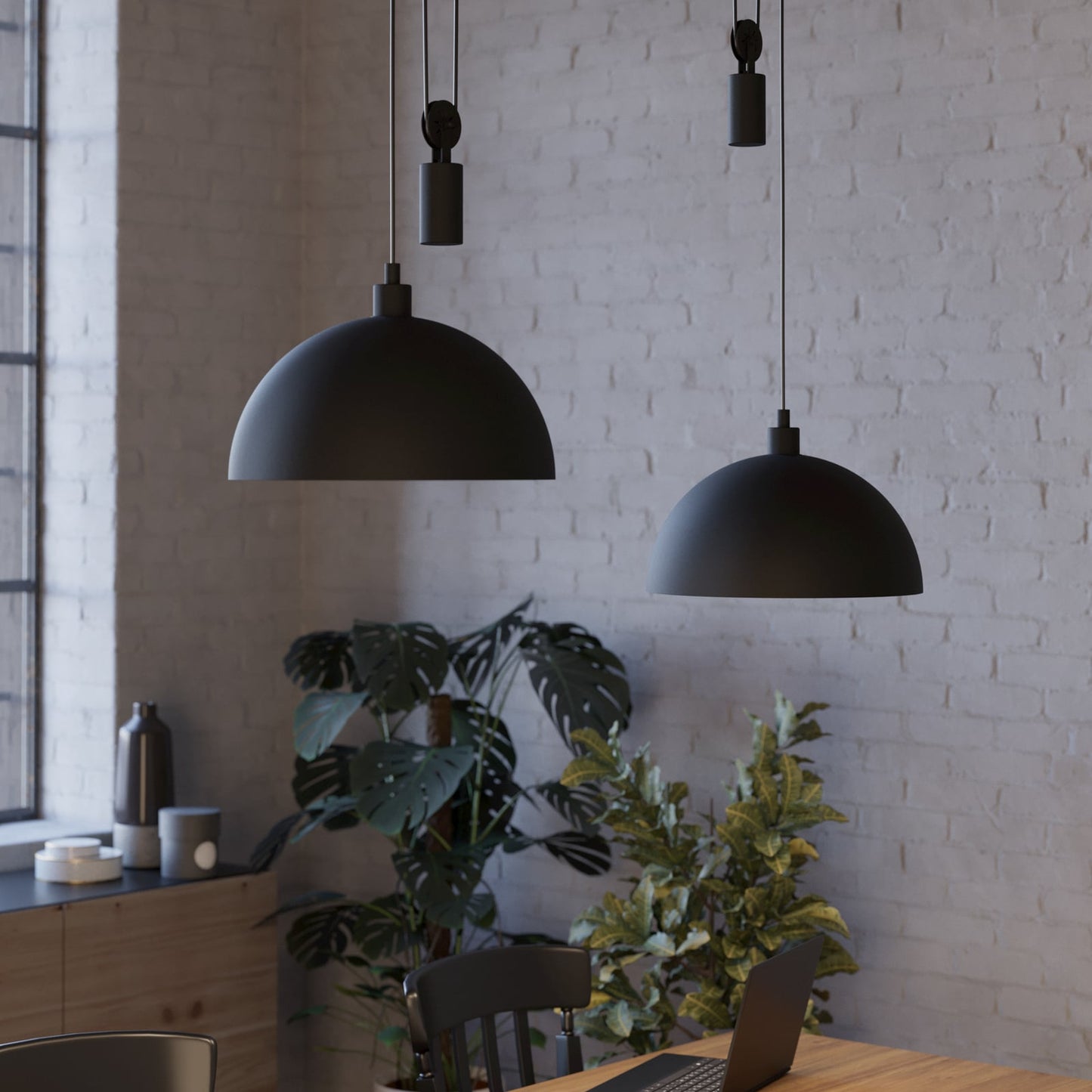 Winkworth hanging light, black, length 118 cm, metal, 2-bulb.