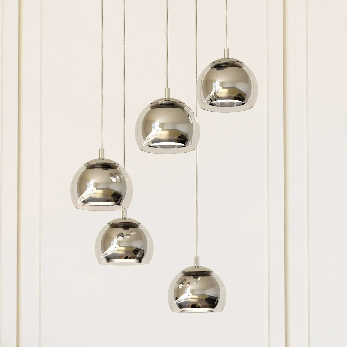 Rocamar 1 pendant light, chrome, Ø 59 cm, 5-bulb, metal/glass