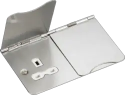 FLOOR SOCKETS 13A 2G Unswitched Floor Socket - Brushed Chrome with White Insert - FLOOR SOCKETS 13A 2G Unswitched Floor Socket - Brushed Chrome with White Insert