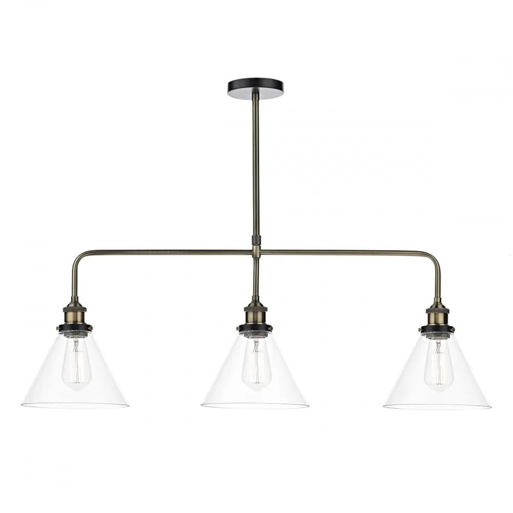dar lighting Där Lighting Group, Dar RAY0375 Ray 3 Light Bar Pendant Antique Brass Clear - dar lighting Där Lighting Group, Dar RAY0375 Ray 3 Light Bar Pendant Antique Brass Clear