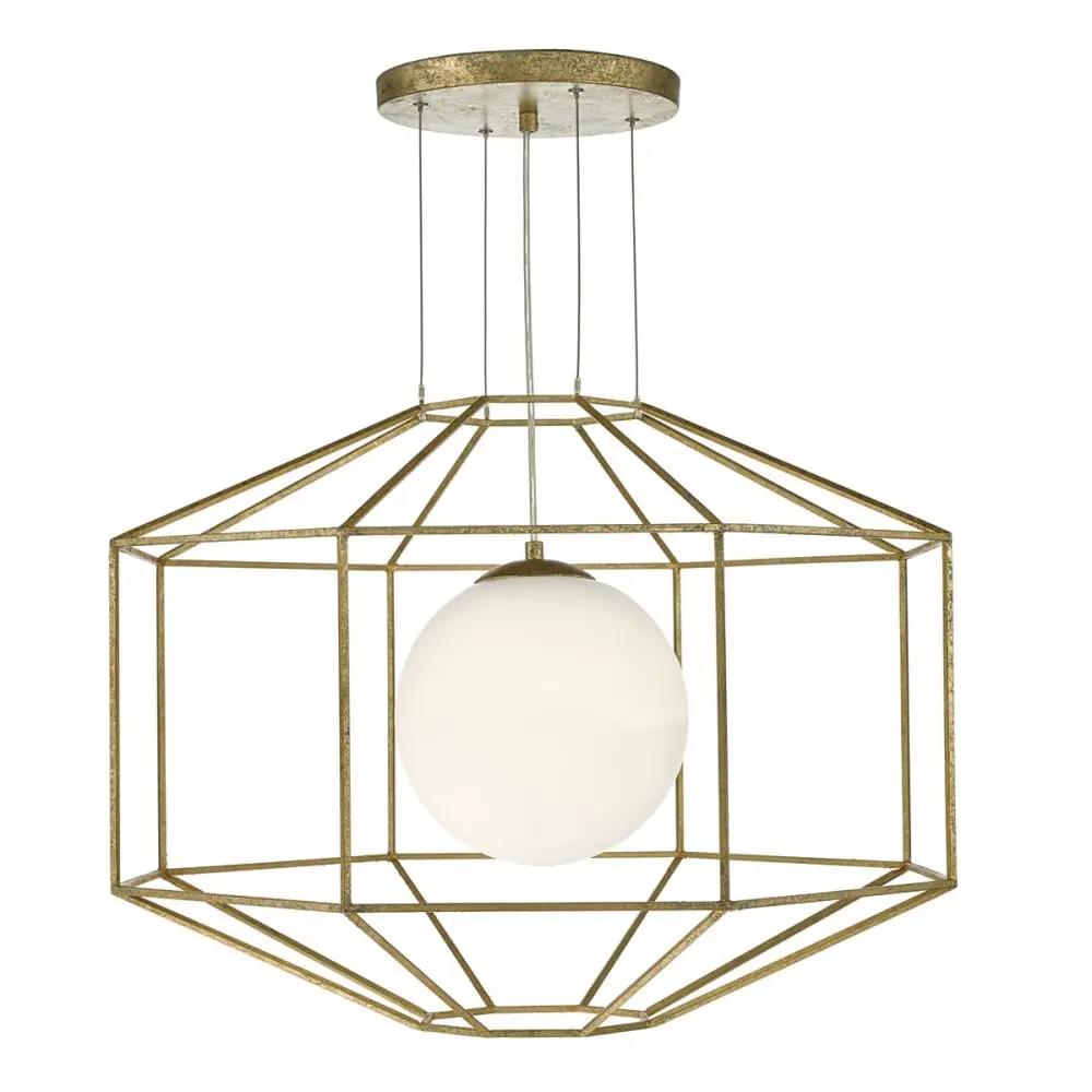 dar lighting Där Lighting Group Dar IZM0135 Izmir 1 Light Pendant Hexagonal Gold Effect Opal Glass - dar lighting Där Lighting Group Dar IZM0135 Izmir 1 Light Pendant Hexagonal Gold Effect Opal Glass