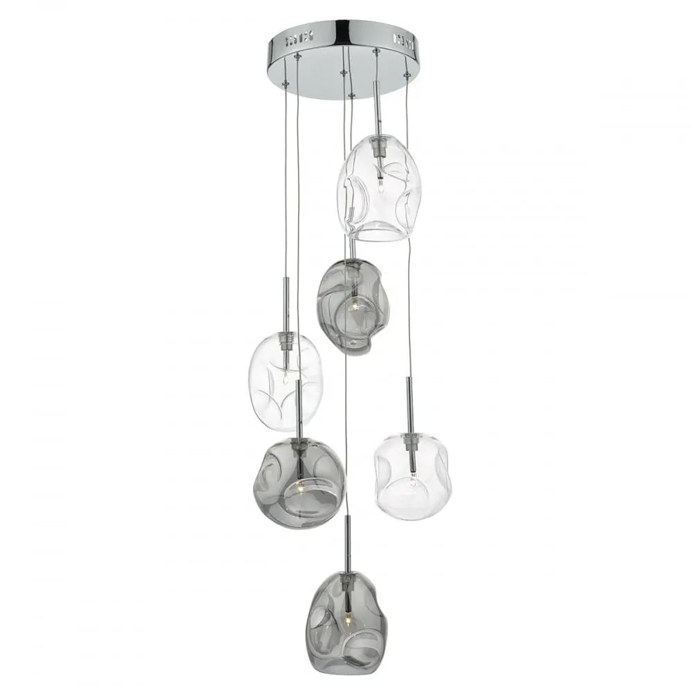 dar lighting Där Lighting Group, Dar QUI6410 Quinn 6 Light Cluster Pendant Smoked Clear - dar lighting Där Lighting Group, Dar QUI6410 Quinn 6 Light Cluster Pendant Smoked Clear