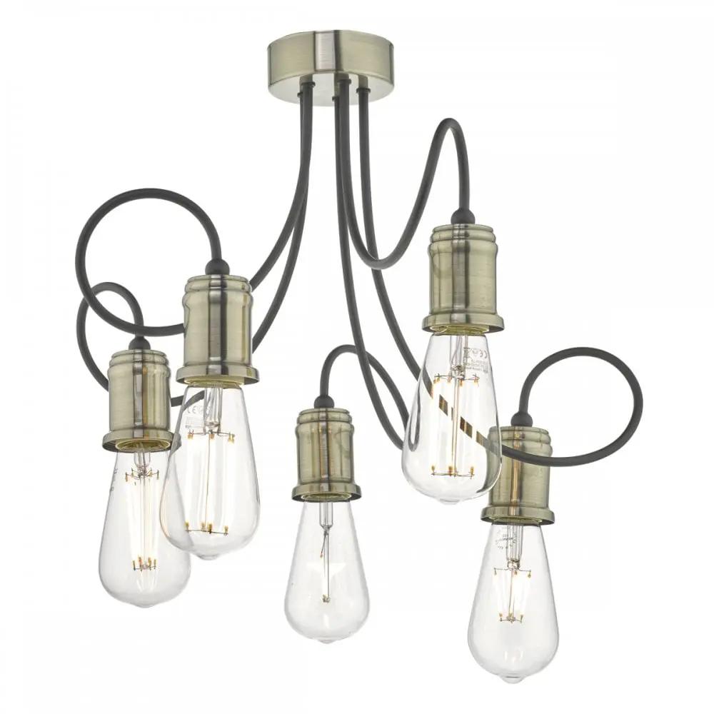 dar lighting Där Lighting Group, Dar ALZ5475 Alzbet 5 Light Semi Flush Antique Brass Black - dar lighting Där Lighting Group, Dar ALZ5475 Alzbet 5 Light Semi Flush Antique Brass Black