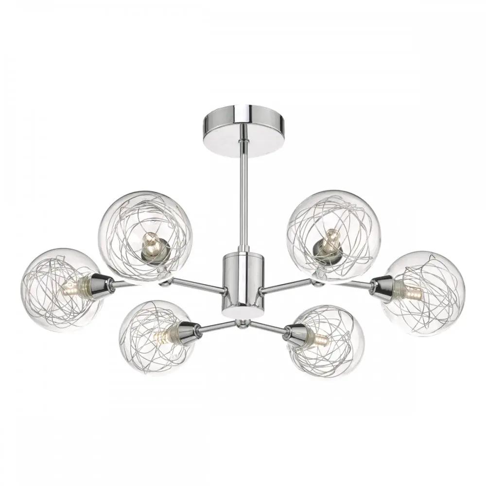 dar lighting Där Lighting Group Dar TYK6450 Tyka 6 Light Semi Flush Polished Chrome Glass - dar lighting Där Lighting Group Dar TYK6450 Tyka 6 Light Semi Flush Polished Chrome Glass