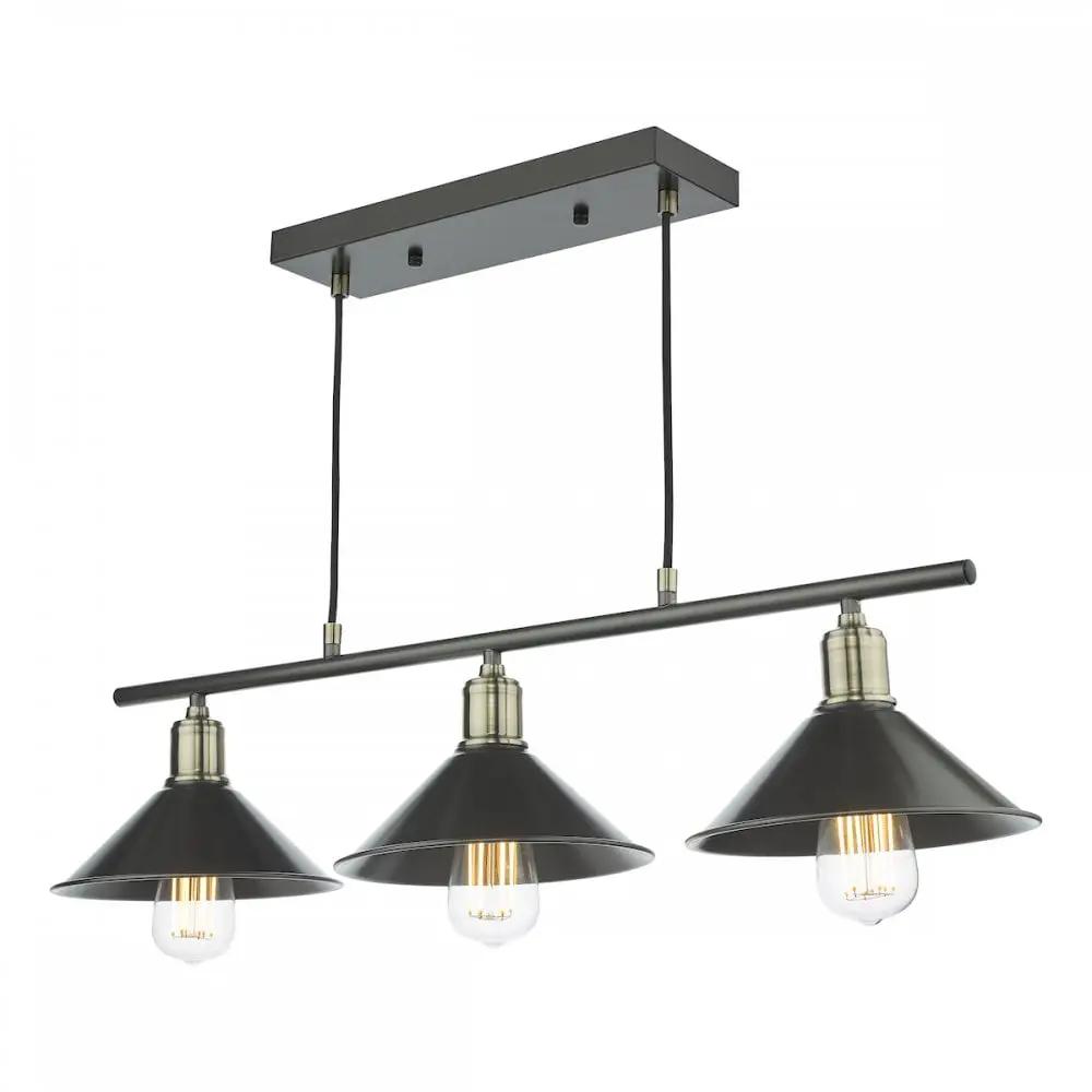 dar lighting Där Lighting Group, JAL0361 Jalen 3 Light Bar Pendant Graphite Antique Brass - dar lighting Där Lighting Group, JAL0361 Jalen 3 Light Bar Pendant Graphite Antique Brass