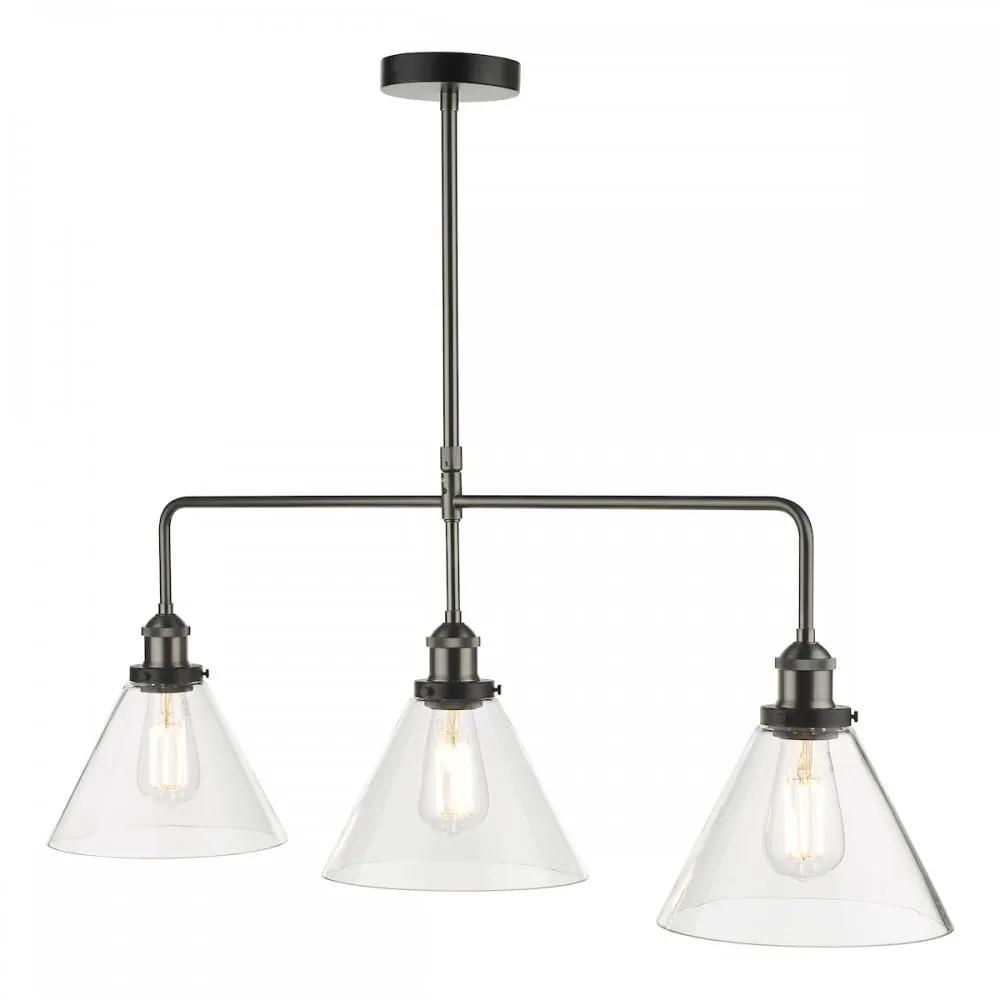 dar lighting Där Lighting Group, RAY0338 Ray 3 Light Bar Pendant Antique Nickel Clear Glass - dar lighting Där Lighting Group, RAY0338 Ray 3 Light Bar Pendant Antique Nickel Clear Glass