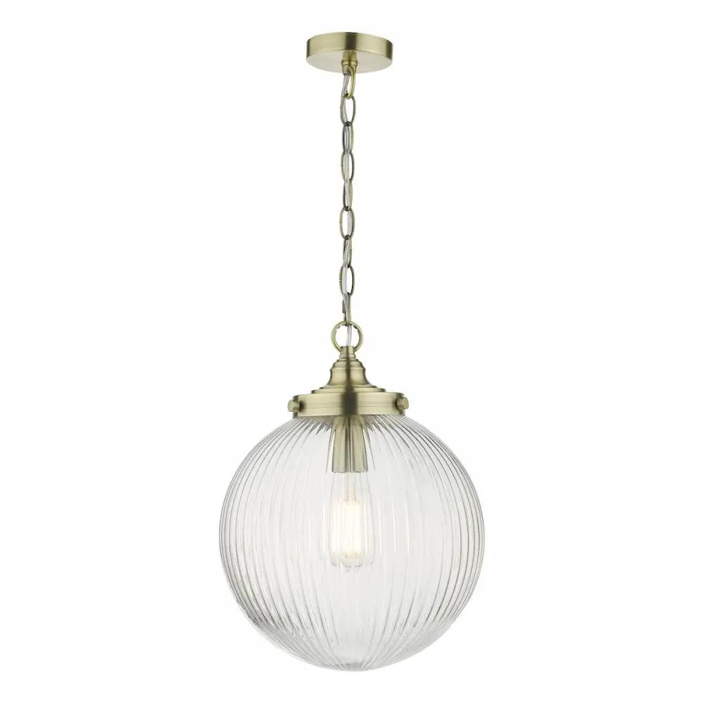 dar lighting Dar Lighting Group, TAM0175 Tamara 1 Light Single Pendant Antique Brass Ribbed Glass (S) - dar lighting Dar Lighting Group, TAM0175 Tamara 1 Light Single Pendant Antique Brass Ribbed Glass (S)