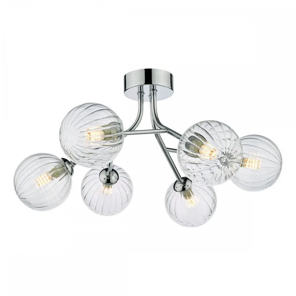 dar lighting Där Lighting Group, YIS6450 Yiska 6 Light Semi Flush Polished Chrome Ribbed Glass - dar lighting Där Lighting Group, YIS6450 Yiska 6 Light Semi Flush Polished Chrome Ribbed Glass