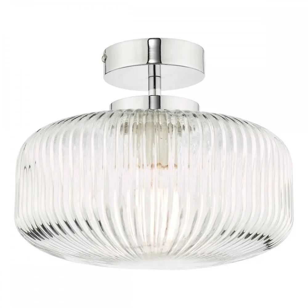 dar lighting Där Lighting Group, RIV5208 Riva Bathroom Semi Flush Ceiling Light Ribbed Glass Polished Chrome - dar lighting Där Lighting Group, RIV5208 Riva Bathroom Semi Flush Ceiling Light Ribbed Glass Polished Chrome