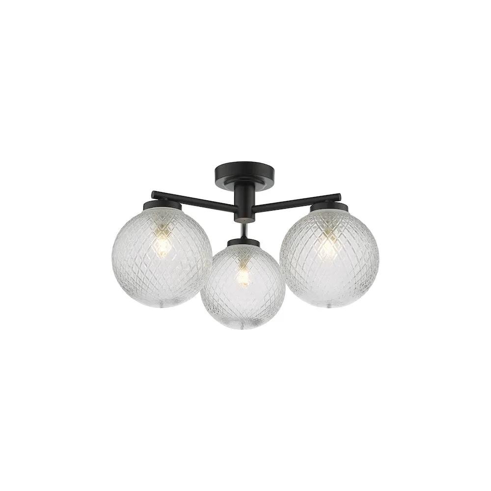 dar lighting Där Lighting Group, WAY5322 Wayne Bathroom 3 Light Semi Flush Matt Black Glass IP44 - dar lighting Där Lighting Group, WAY5322 Wayne Bathroom 3 Light Semi Flush Matt Black Glass IP44