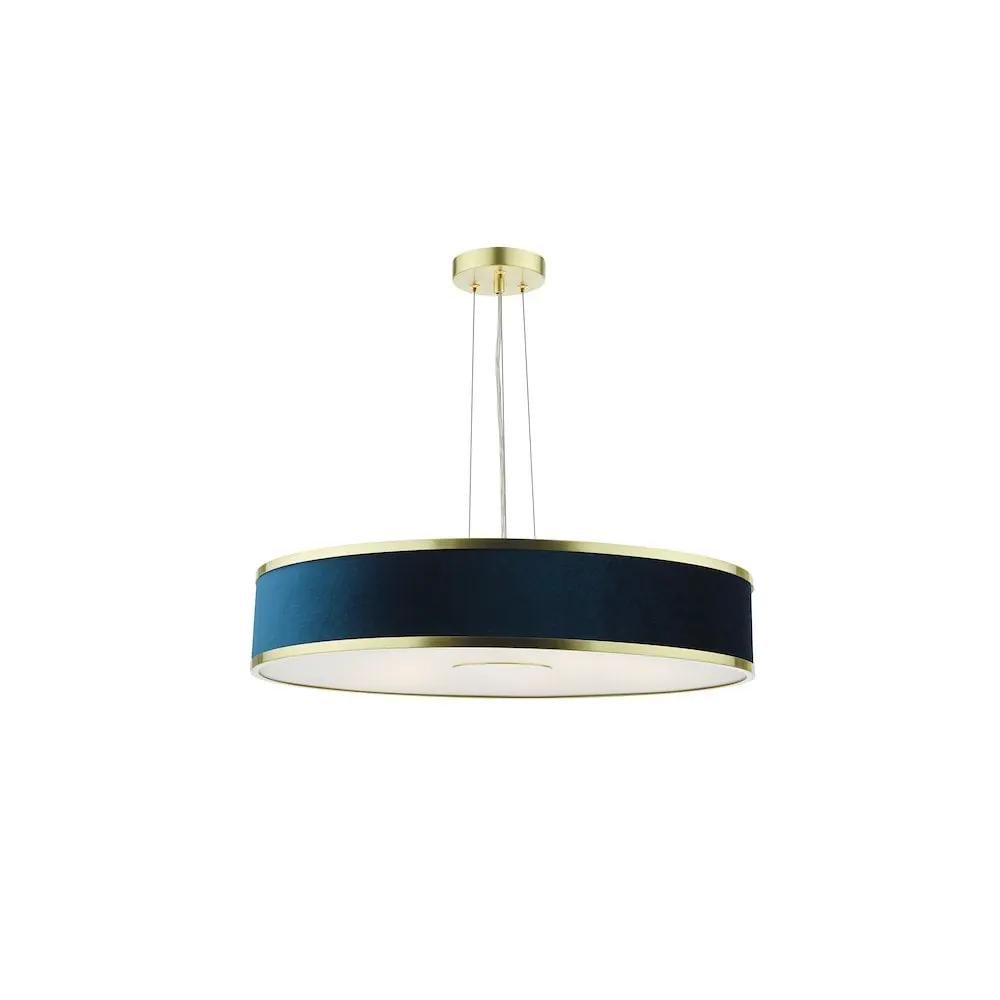 dar lighting Där Lighting Group, ALV1723 Alvaro 6 Light Pendant Brushed Brass With Blue Shade - dar lighting Där Lighting Group, ALV1723 Alvaro 6 Light Pendant Brushed Brass With Blue Shade