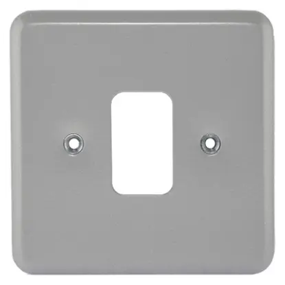 Metalclad 1-gang grid switch front plate for UK electrical socket installations