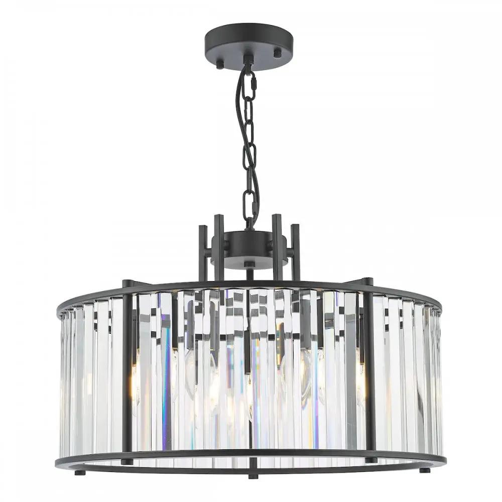 dar lighting Där Lighting Group, KIR0522 Kiran 5 Light Pendant Satin Black and Glass - dar lighting Där Lighting Group, KIR0522 Kiran 5 Light Pendant Satin Black and Glass