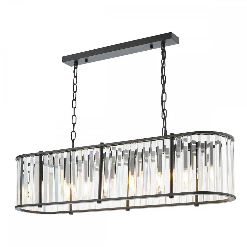 dar lighting Dar Lighting Group, KIR3422 Kiran 7 Light Bar Pendant Satin Black and Glass (S) - dar lighting Dar Lighting Group, KIR3422 Kiran 7 Light Bar Pendant Satin Black and Glass (S)