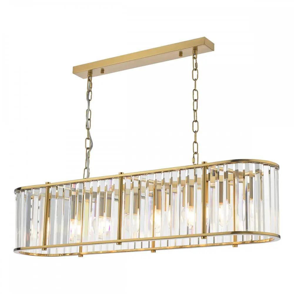 dar lighting Där Lighting Group, KIR3435 Kiran 7 Light Bar Pendant Natural Brass and Glass - dar lighting Där Lighting Group, KIR3435 Kiran 7 Light Bar Pendant Natural Brass and Glass