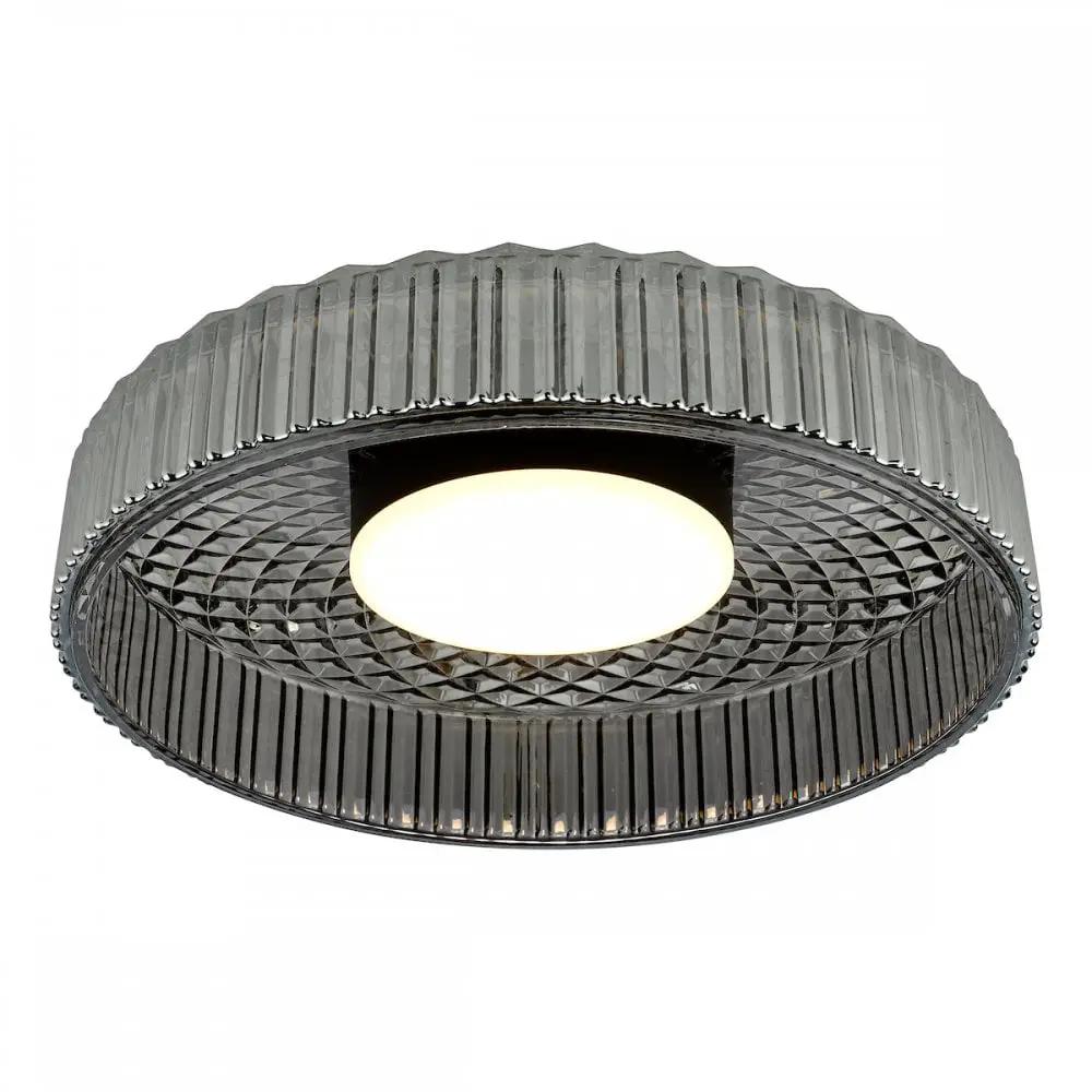dar lighting Där Lighting Group, LEE5222 Leena Flush Satin Black and Smoked Ribbed Glass LED - dar lighting Där Lighting Group, LEE5222 Leena Flush Satin Black and Smoked Ribbed Glass LED