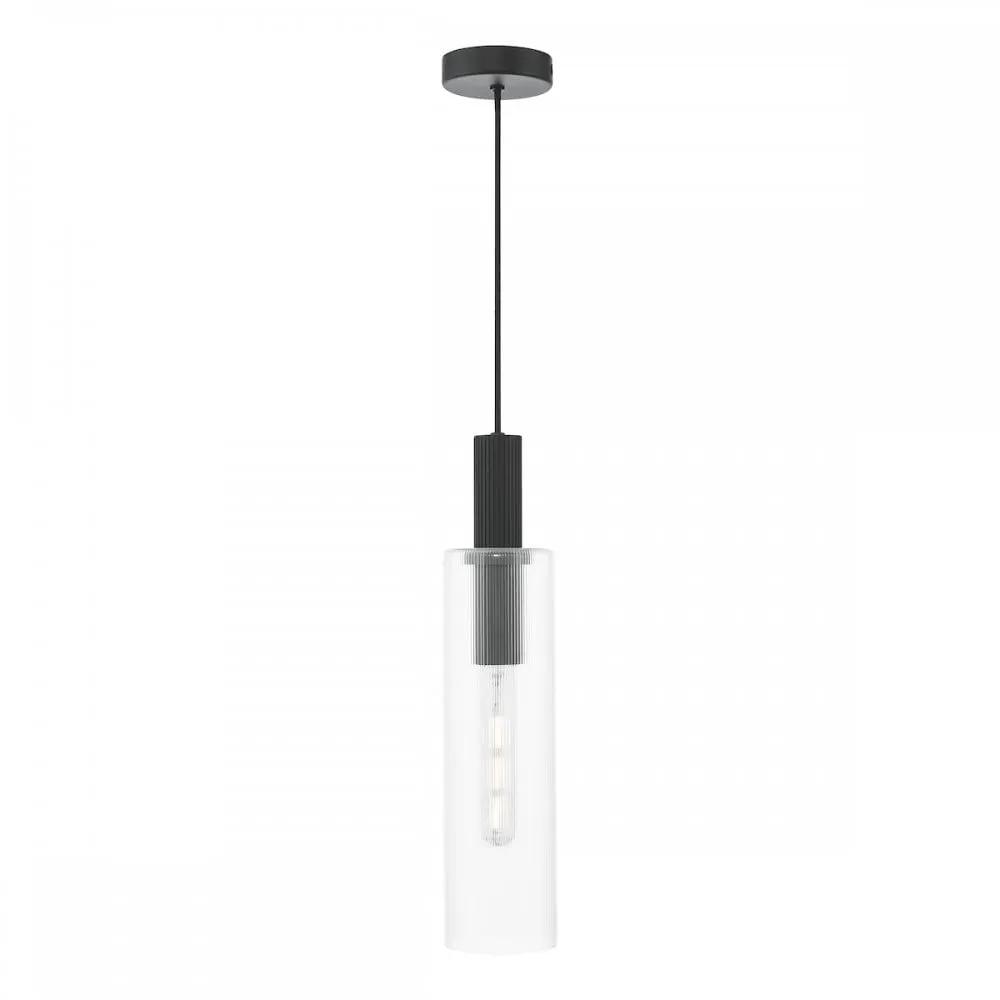 dar lighting Där Lighting Group, RUB0122 Ruben Pendant Satin Black and Ribbed Glass - dar lighting Där Lighting Group, RUB0122 Ruben Pendant Satin Black and Ribbed Glass
