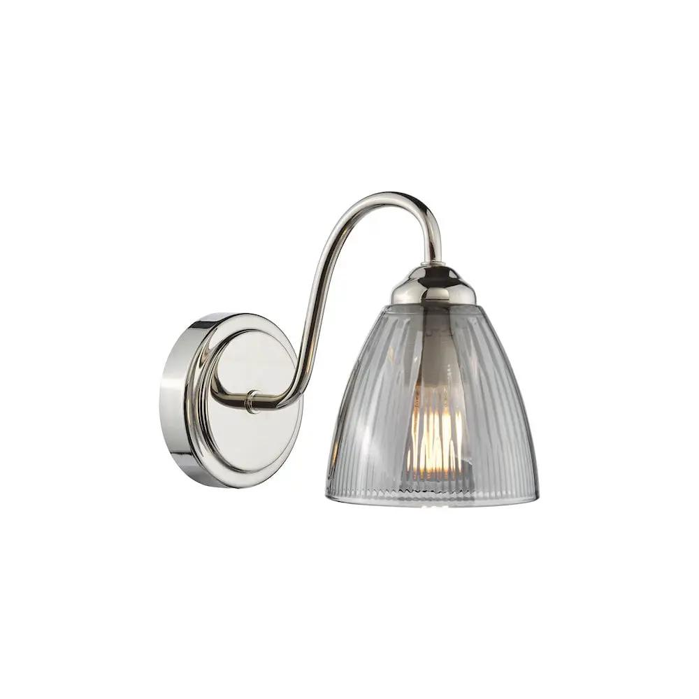 dar lighting Där Lighting Group, GLY0738 Glynis Wall Light Polished Nickel and Smoked Ribbed Glass - dar lighting Där Lighting Group, GLY0738 Glynis Wall Light Polished Nickel and Smoked Ribbed Glass