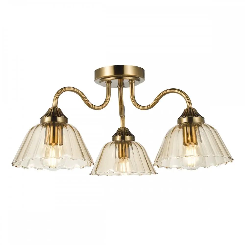 dar lighting Där Lighting Group, ERI5363 Erika 3 Light Semi-Flush Antique Bronze and Amber Glass - dar lighting Där Lighting Group, ERI5363 Erika 3 Light Semi-Flush Antique Bronze and Amber Glass