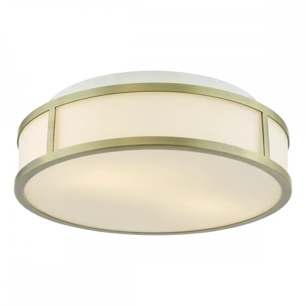 dar lighting Där Lighting Group ROY5075 Royce 2 Light Bathroom Flush Matt Antique Brass and Opal Glass IP44 - dar lighting Där Lighting Group ROY5075 Royce 2 Light Bathroom Flush Matt Antique Brass and Opal Glass IP44