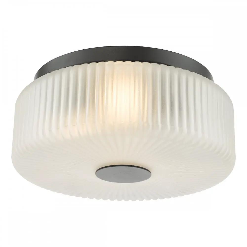 dar lighting Där Lighting Group, TWY5222 Twyman 3 Light Flush Satin Black and White Ribbed Glass IP44 - dar lighting Där Lighting Group, TWY5222 Twyman 3 Light Flush Satin Black and White Ribbed Glass IP44