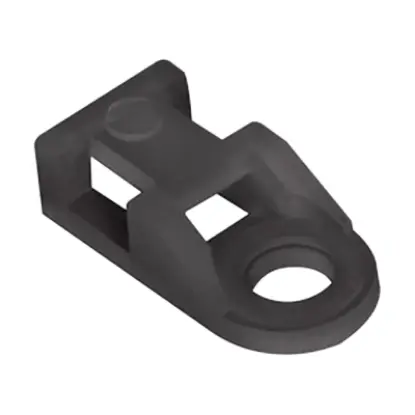 Black plastic cable eyelet for electrical wiring and LED lighting installations