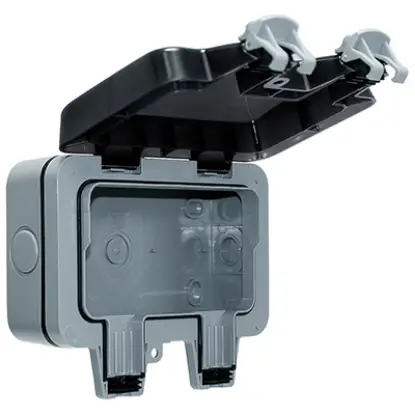 2-gang single empty weatherproof electrical enclosure with open hinged lid
