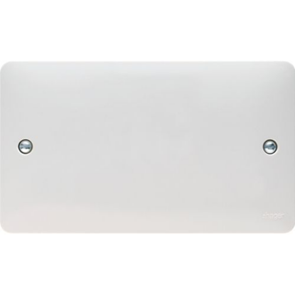 White twin blank plate for electrical fittings with screw fixings, wiring accessory