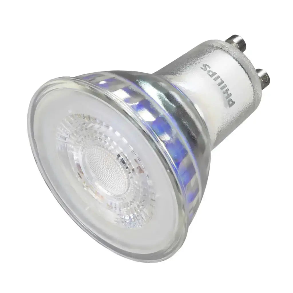Close-up of GU10 LED spotlight bulb for home or business electrical lighting
