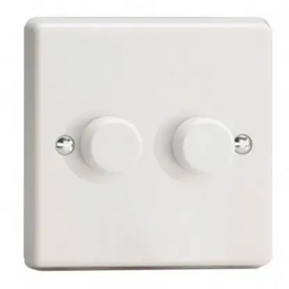 White 2 gang energy-saving dimmer switch for LED lighting control, wall mounted