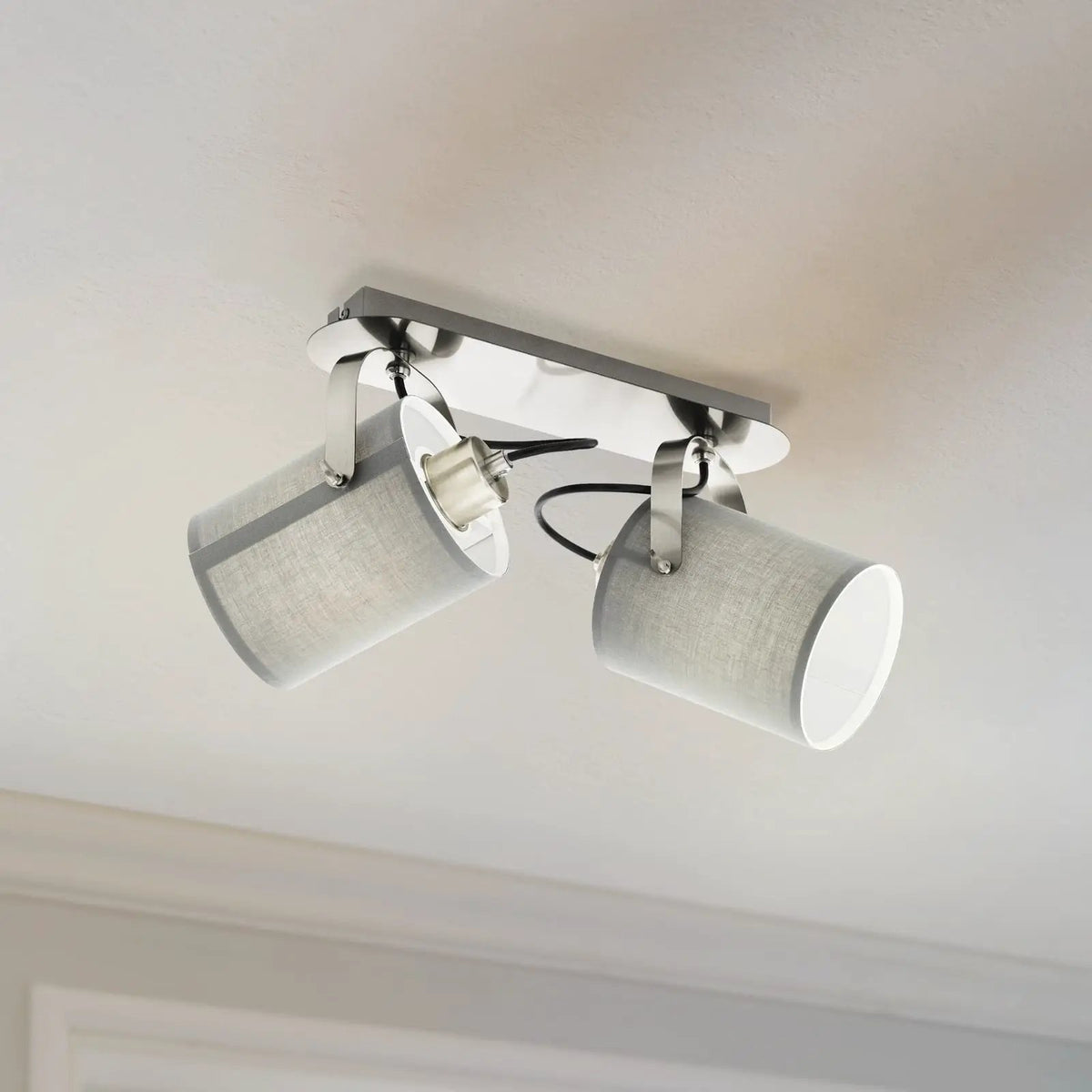 Ceiling lamp Villabate with 2 grey textile shades